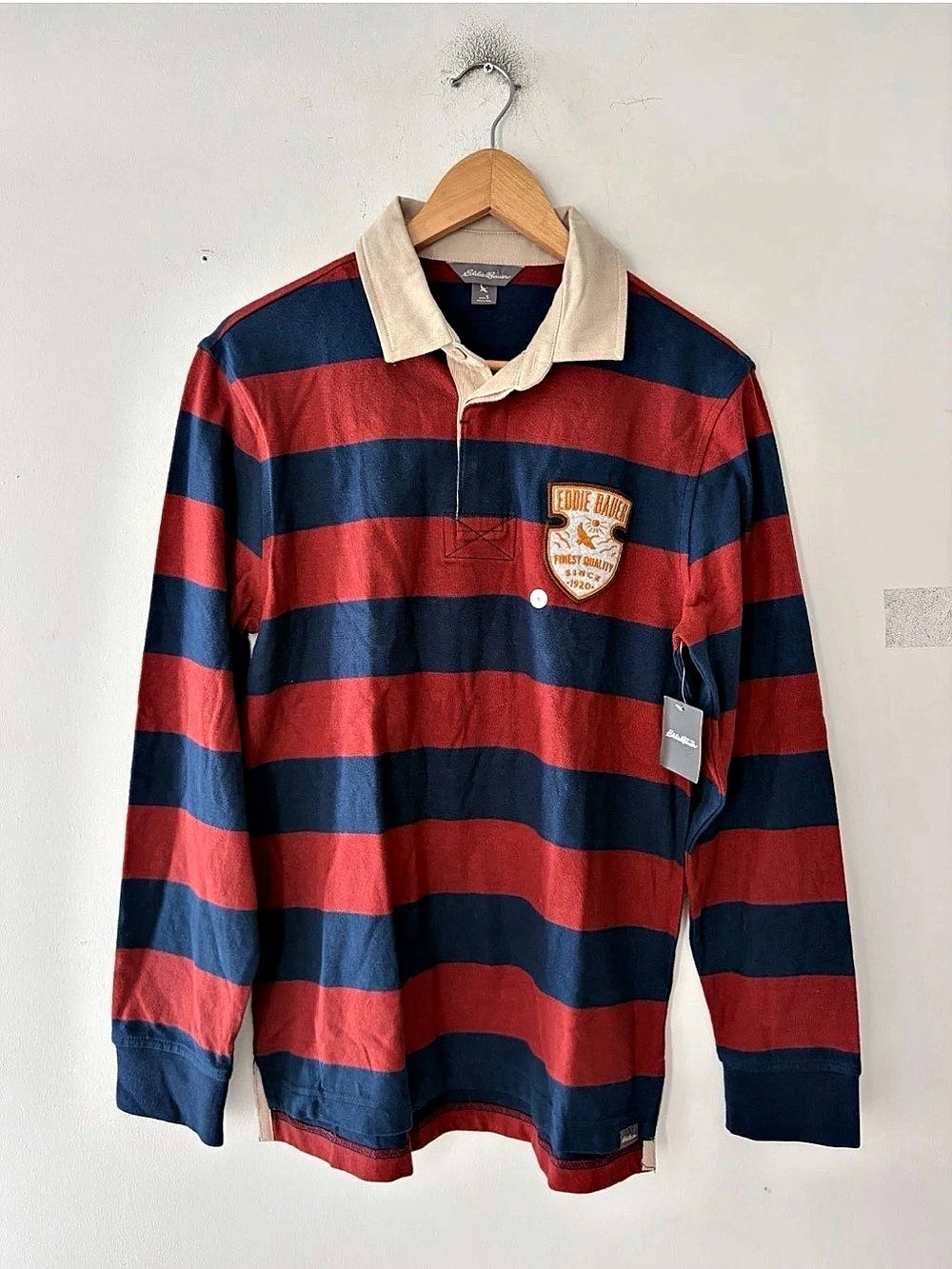 Eddie Bauer Mens Striped Long Sleeve Rugby Polo Shirt Size S NEW